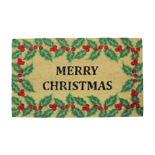 Natural Coir Holly Berries "Merry Christmas" Doormat By Northlight | 18" x 30" x 0.75" | Michaels®